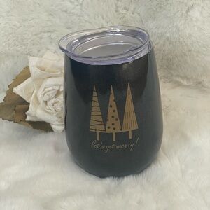 New with tag STAINLESS STEEL WINE TUMBLER 10oz CHARCOAL with Gold flecks & trees